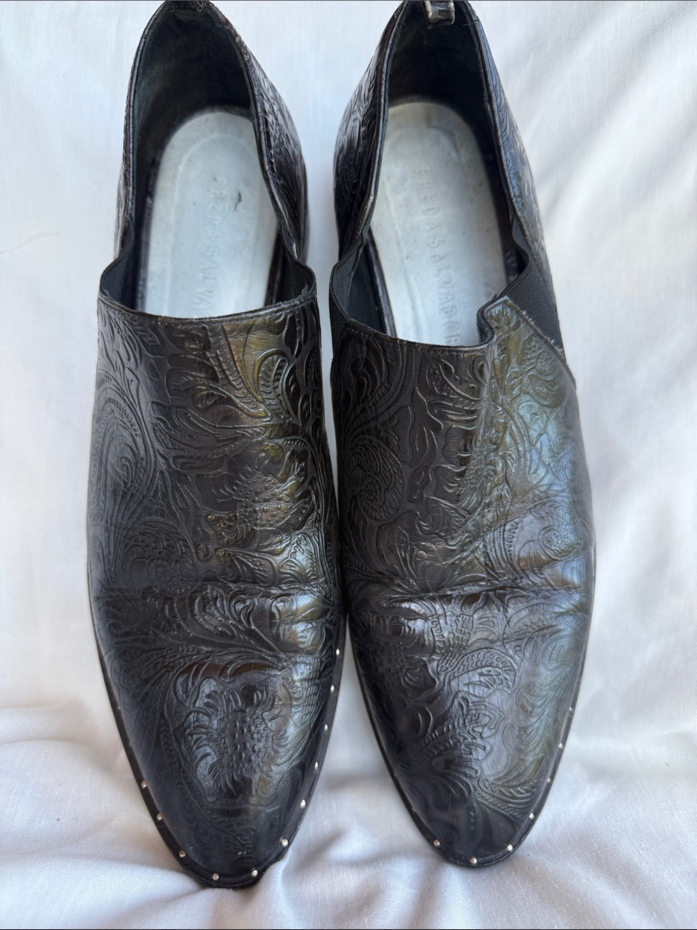 Freda Salvador Black Embossed Leather Slip-On Loafers